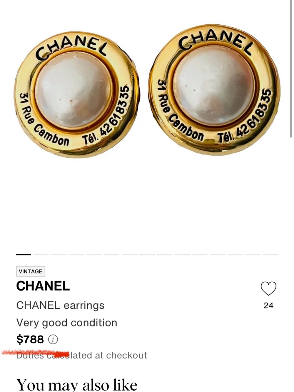 CHANEL Vintage 1993 Rue Cambon Faux Pearl Clip-On Earrings - Picture 9 of 9